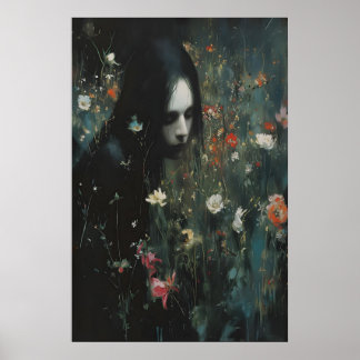 Póster Mujer Bruja Floral Oscura Silvestre Anímica