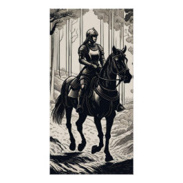 Póster Mujer caballero montando un caballo en el bosque