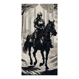 Póster Mujer caballero montando un caballo en el bosque