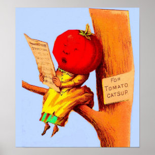 Póster Mujer cabeza de tomate con tarjeta de comercio de