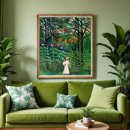 Póster Mujer caminando en un bosque exótico