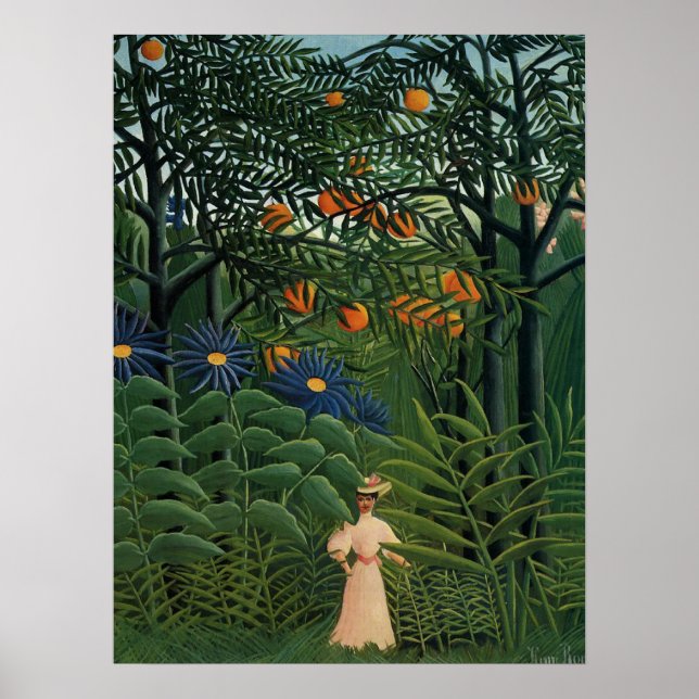 Póster 'Mujer caminando en un bosque exótico' (Frente)