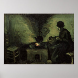 Póster Mujer campesina junto a la chimenea de Vincent van