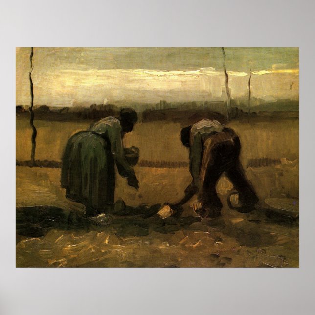 Póster Mujer campesina plantando papa de Vincent van Gogh (Frente)