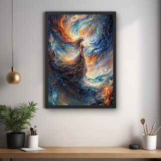 Póster Mujer celestial en ardiente arte cosmos