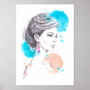 Póster Mujer con ardiente ilustracion de moda