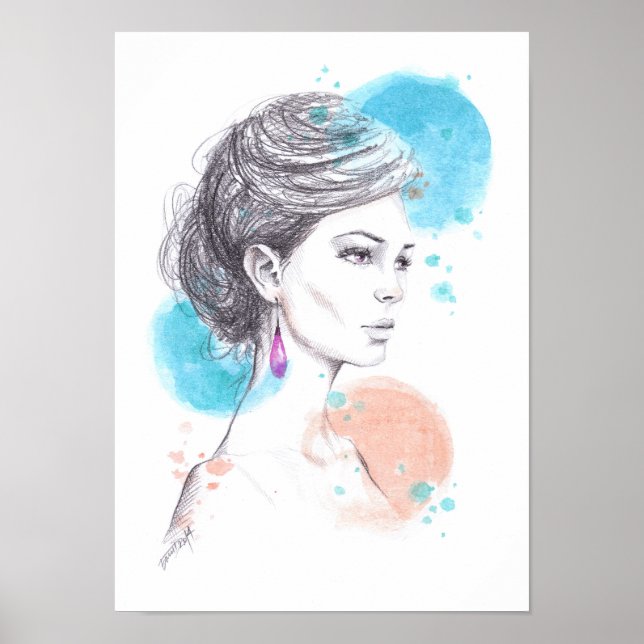 Póster Mujer con ardiente ilustracion de moda (Frente)