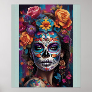 Póster Mujer con asombrosa maquillaje de azucar