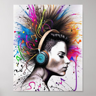 Póster Mujer con auriculares