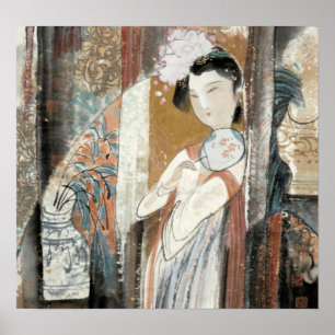 Póster Mujer con barrena floral