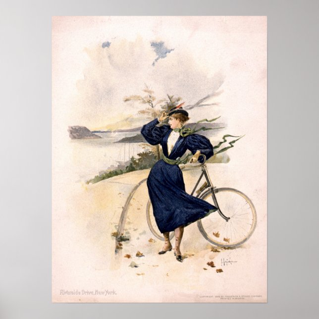 Póster Mujer con bicicleta en Riverside Drive, Nueva York (Frente)