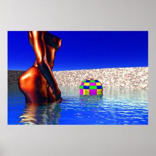 Póster mujer con bola en agua