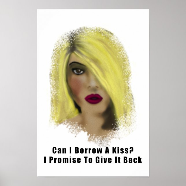 Póster Mujer con bomba rubia pide prestado un beso (Frente)
