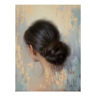 Póster Mujer con Cabello en Moño Estética Suave