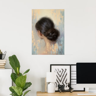 Póster Mujer con Cabello en Moño Estética Suave