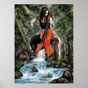 Póster Mujer con Cello en Poster de la Naturaleza - Pintu