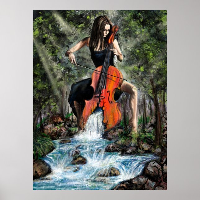 Póster Mujer con Cello en Poster de la Naturaleza - Pintu (Frente)