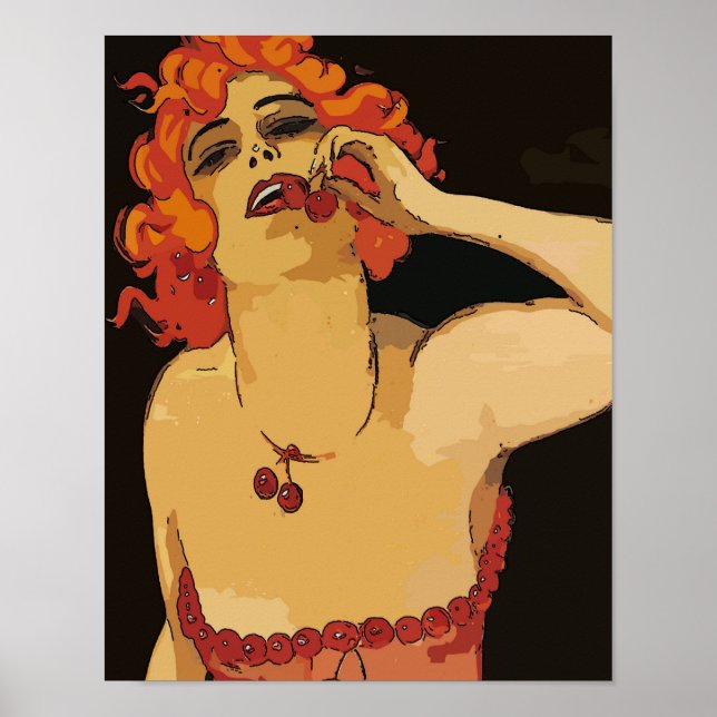 Póster Mujer con cerezas, cosecha (Frente)