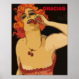 Póster Mujer con cerezas, Poster de vinos