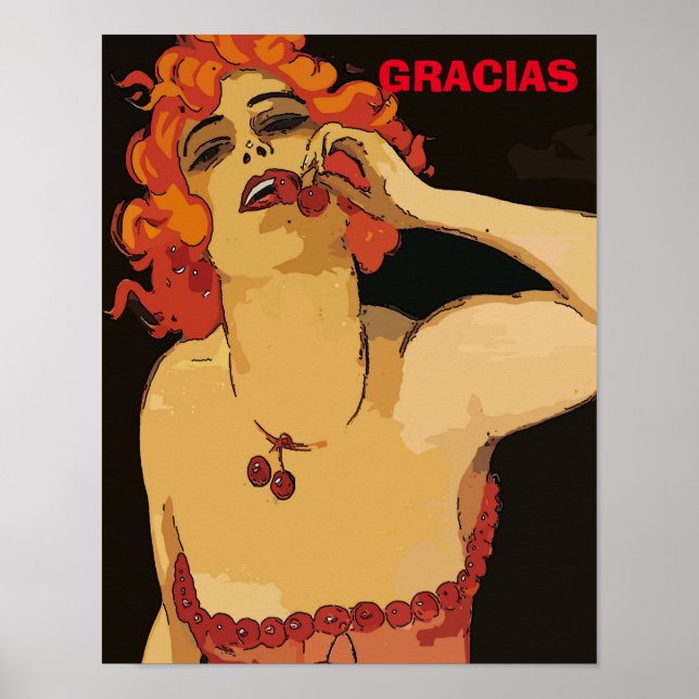 Póster Mujer con cerezas, Poster de vinos (Frente)