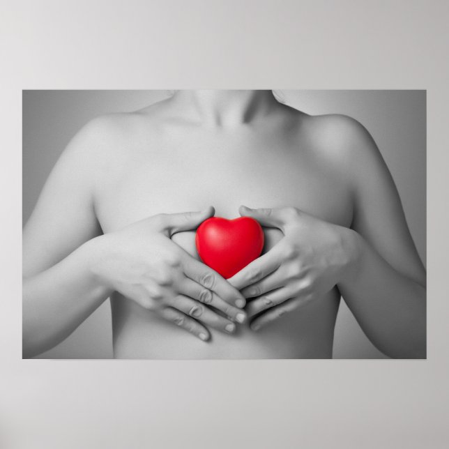 Póster Mujer con corazón rojo (Frente)