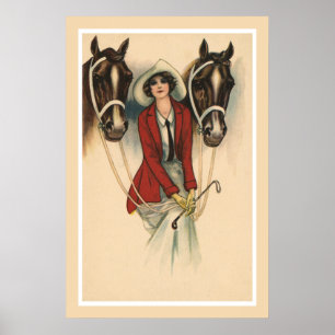 Póster Mujer con dos caballos poster