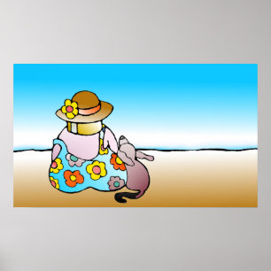 Póster Mujer con el perro por el mar - mit Hund Meer de
