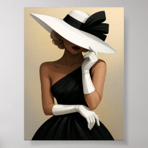 Póster Mujer con estilo vestida de negro y Gorra blanco