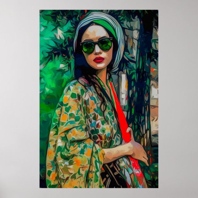 Póster Mujer con gafas de sol verdes (Frente)