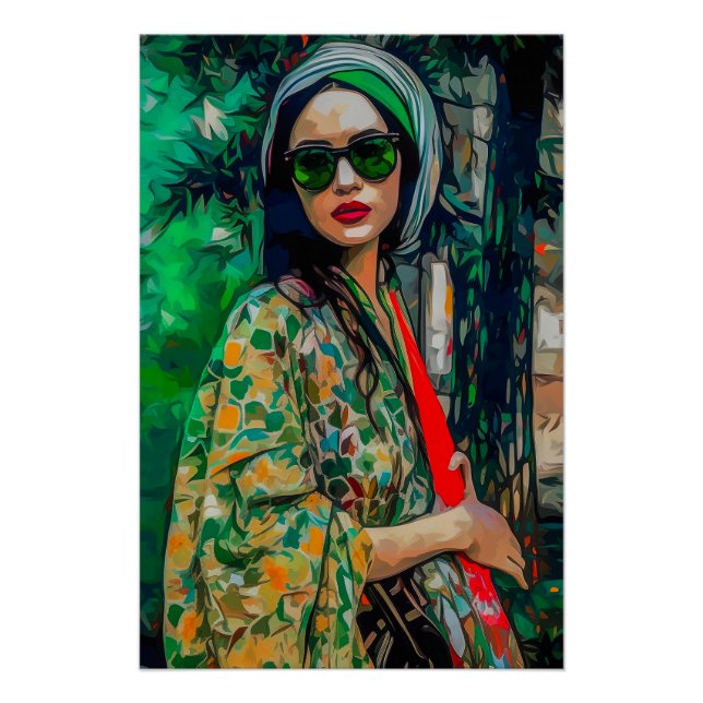 Póster Mujer con gafas de sol verdes (Anverso)