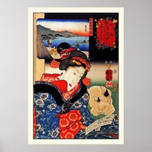 Poster: Mujer con gato - Arte japonés - Kuniyoshi