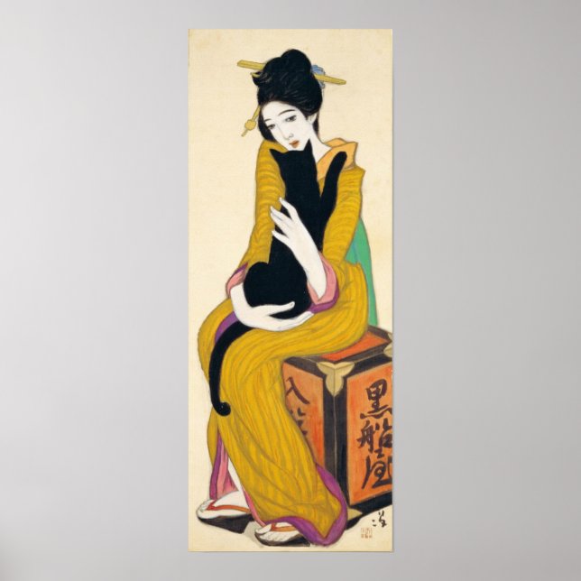 Póster Mujer con gato negro, Yumeji Takehisa (Frente)