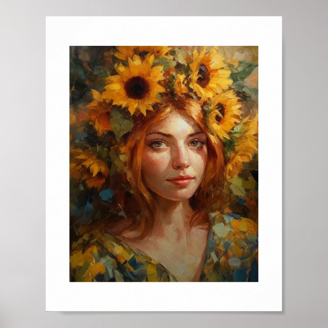 Póster Mujer con girasoles en el pelo (Frente)