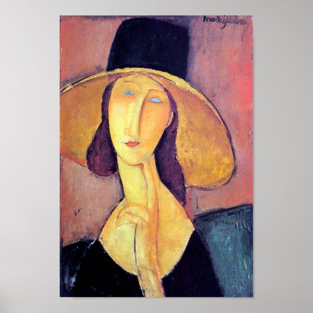 Póster Mujer con gran Gorra, Modigliani (Frente)