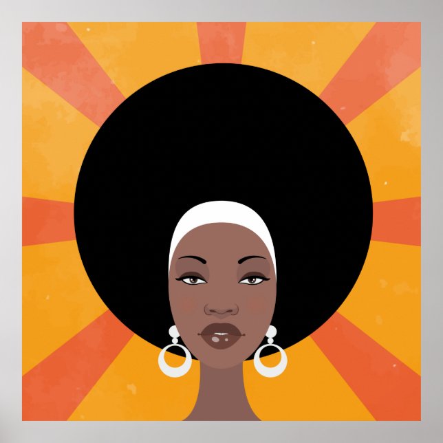 Póster Mujer con ilustracion de retrato de pelo afro (Frente)