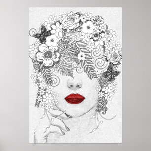 Póster Mujer con labios rojos