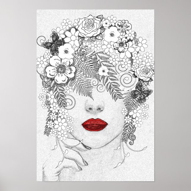 Póster Mujer con labios rojos (Frente)