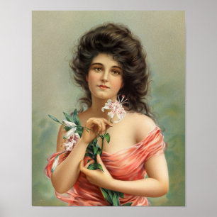 Póster Mujer con Lily   Louis Prang & Co.