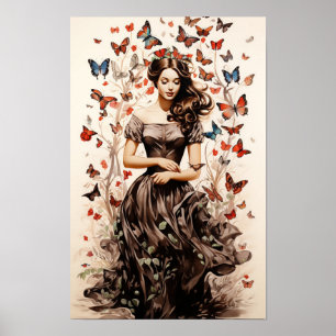 Poster - Mujer con mariposas mariposa arte