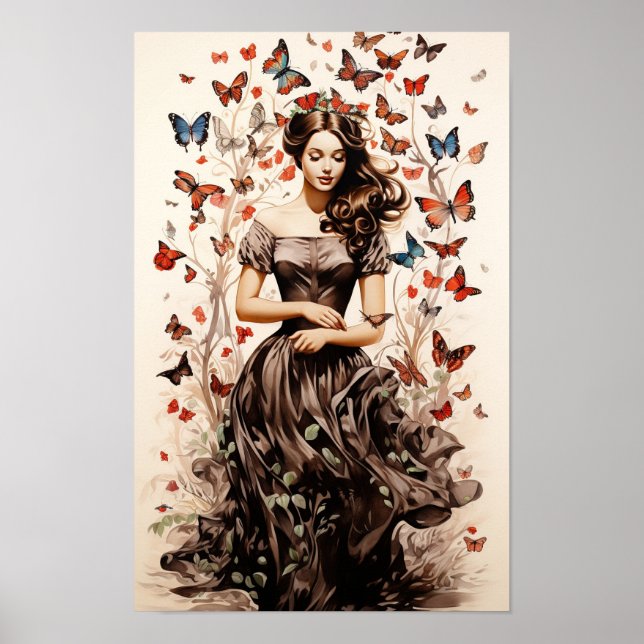 Poster - Mujer con mariposas mariposa arte (Frente)