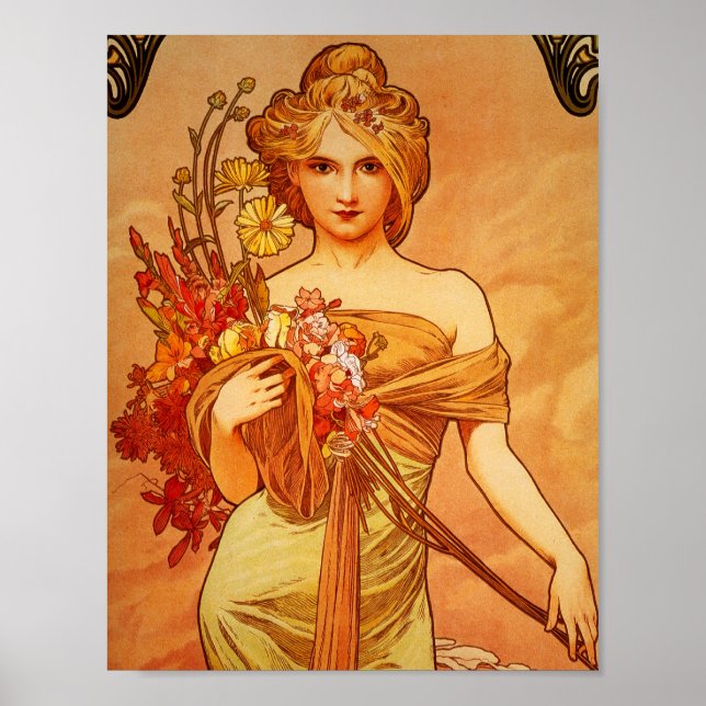 Póster Mujer con Naranja Bouquet (Frente)