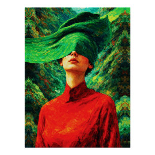 Póster Mujer con Ojos Vendados en Fusión de Naturaleza co