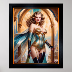 Póster Mujer con opulento atuendo turquesa dorado de Xzen