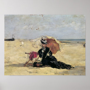 Póster Mujer con Parasol en la playa, 1880
