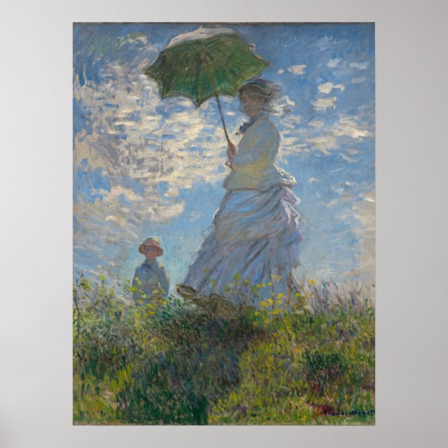 Póster Mujer con parasol - Madame Monet y su hijo (Frente)