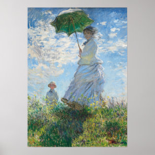 Póster Mujer con Parasol, Madame Monet y su hijo