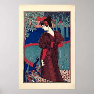 Póster Mujer con pavos reales 1897 por Louis Rhead