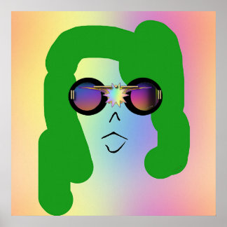 Póster Mujer Con Pelo Verde + Gafas De Sol