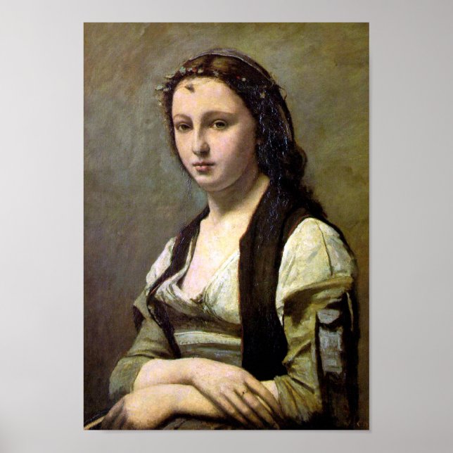 Póster Mujer con Perla, Camille Corot, 1868-1870 (Frente)