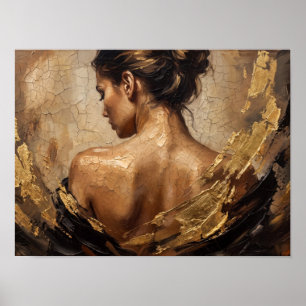 Póster Mujer con pintura en la espalda con hoja de oro
